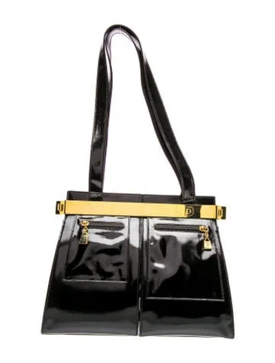 Pre-owned Lagerfeld Patent Leather Shoulder Bag In Black