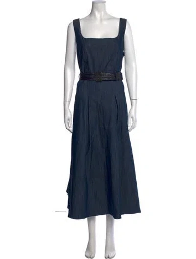 Pre-owned Lagerfeld Square Neckline Midi Length Dress In Blue