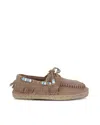 Lagoa Nautical Moccasin With Fringe And Beads Suede Stone In Brown