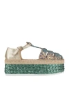 Lagoa Woman Espadrilles Green Size 8 Leather In Green