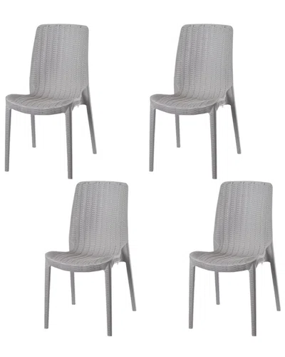 Lagoon Set Of 4 Rue Stackable Rattan Dining Chairs In Gray