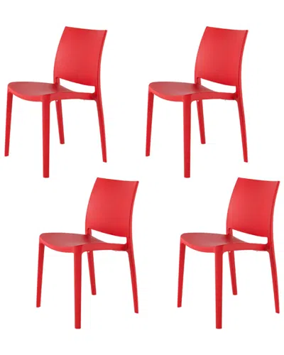 Lagoon Set Of 4 Sensilla Stackable Dining Chairs In Red