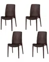 Lagoon Set Of 4 Stackable Rattan Dining Chairs In Burgundy