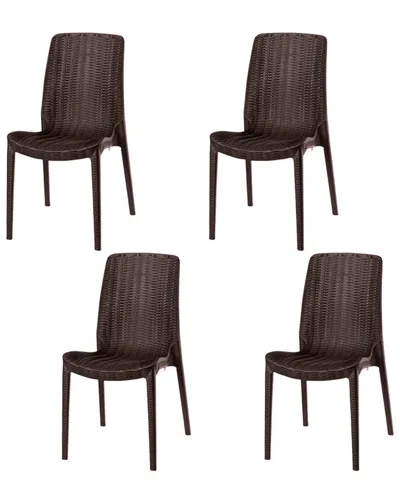 Lagoon Set Of 4 Stackable Rattan Dining Chairs In Burgundy