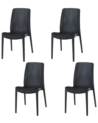 Lagoon Set Of 4 Stackable Rattan Dining Chairs In Black