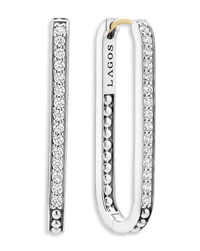 LAGOS 14K YELLOW GOLD & STERLING SILVER CAVIAR SPARK DIAMOND MEDIUM OVAL HOOP EARRINGS