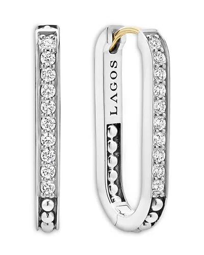 LAGOS 14K YELLOW GOLD & STERLING SILVER CAVIAR SPARK DIAMOND SMALL OVAL HOOP EARRINGS