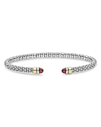 Lagos 14k Yellow Gold & Sterling Silver Signature Caviar Gemstone Cuff Bracelet In Gray