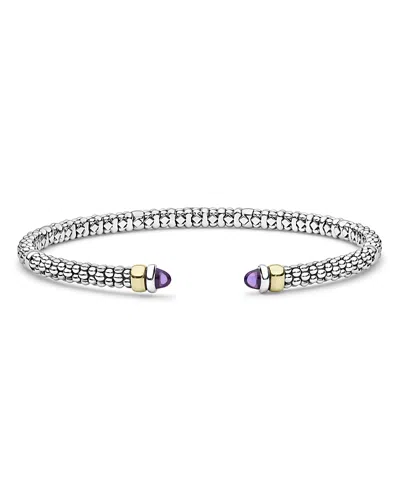 Lagos 14k Yellow Gold & Sterling Silver Signature Caviar Gemstone Cuff Bracelet In Gray