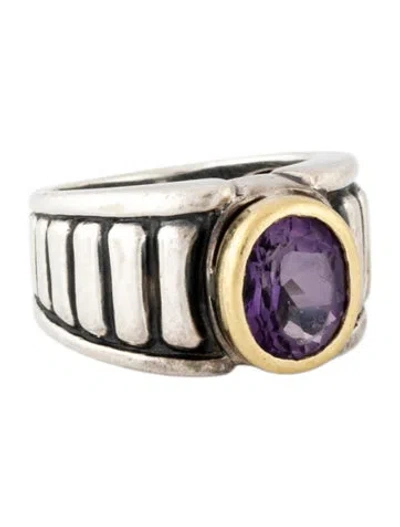 Pre-owned Lagos 1.61ct Amethyst Two-tone Signet Ring In Multicolor