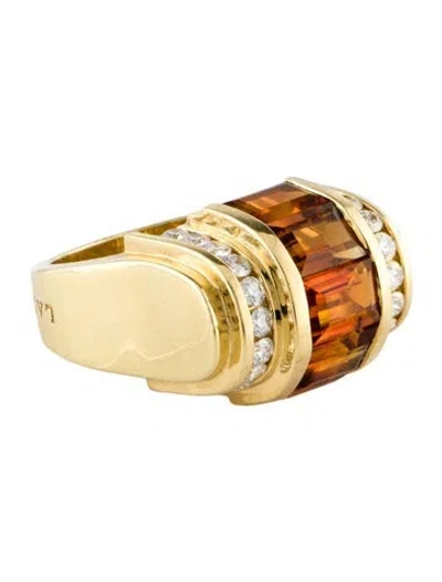 Pre-owned Lagos 18k 3.82ctw Citrine & Diamond Cocktail Ring In Multi