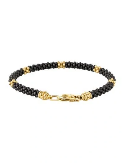Pre-owned Lagos 18k Ceramic Bead Bracelet, 7" In Black