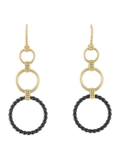 Pre-owned Lagos 18k Ceramic Circle Drop Earrings In Multi