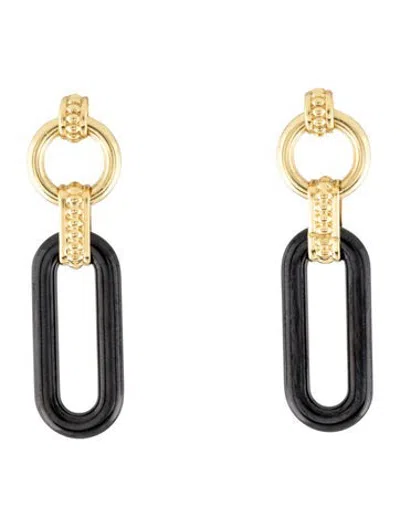 Pre-owned Lagos 18k Ceramic Link Drop Earrings In Black