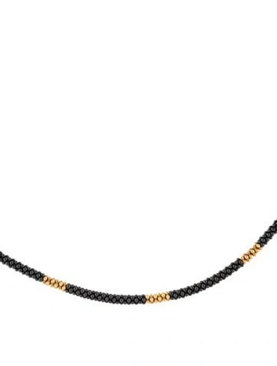 Pre-owned Lagos 18k Ceramic Small Station Beaded Necklace, 16" In Black