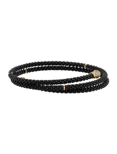 Pre-owned Lagos 18k Diamond Ceramic Wrap Bracelet, 6" In Black