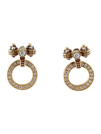 Pre-owned Lagos 18k Diamond Enso Circle Drop Earrings In Multi