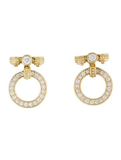 Pre-owned Lagos 18k Diamond Enso Circle Drop Earrings In Multi