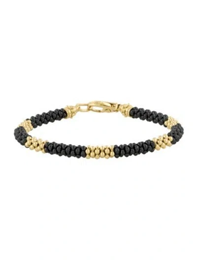 Pre-owned Lagos 18k Five Large Station Ceramic Beaded Bracelet, 7", 7" In Black