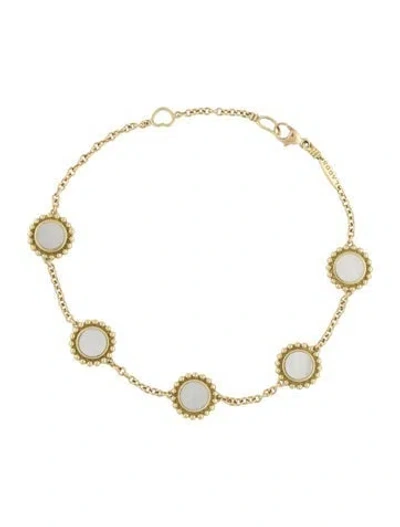 Pre-owned Lagos 18k Five Station Round Mother Of Pearl Bracelet, 7.25" In Multicolor