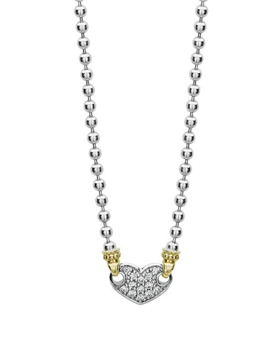 Lagos 18k Gold & Sterling Silver Beloved Pave Diamond Heart Pendant Necklace, 16 In White/silver