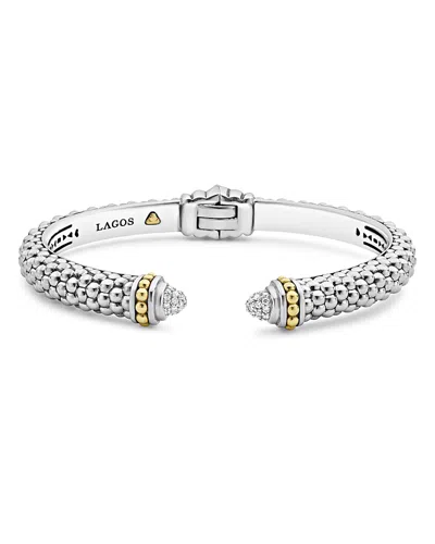 LAGOS 18K GOLD AND STERLING SILVER CAVIAR AND DIAMONDS CUFF, 8MM,05-81272-DDM