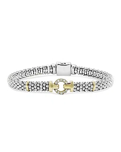Lagos 18k Gold And Sterling Silver Caviar And Diamonds Rope Bracelet, 6mm In Gold/silver