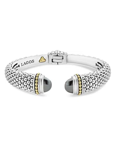 Lagos 18k Gold And Sterling Silver Caviar Color Hematite Cuff Bracelet, 12mm In Metallic