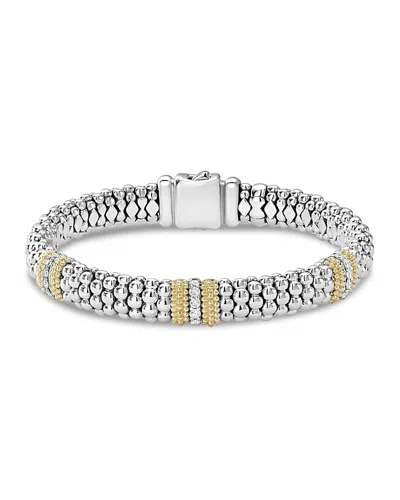 Lagos 18k Gold & Sterling Silver Diamond Lux Three Station Bracelet, 9mm In White/silver