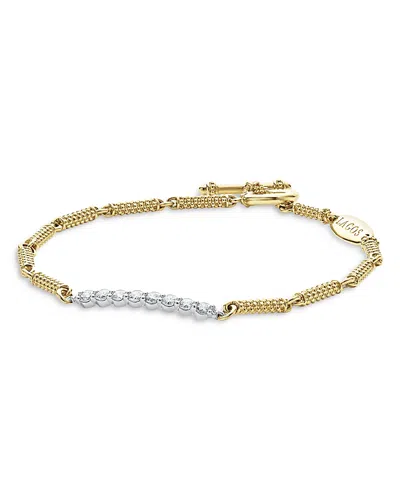Lagos 18k Gold & Sterling Silver Signature Caviar Superfine Diamond Bracelet In White/gold