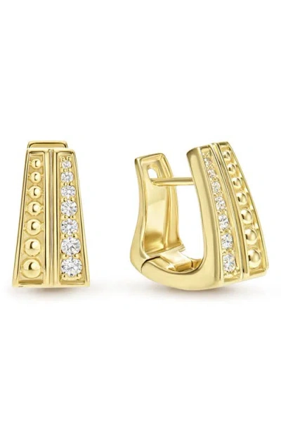 Lagos 18k Gold Caviar Diamond 2-row Hoope Earrings