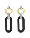 Lagos 18k Gold Signature Caviar Diamond & Black Ceramic Link Drop Earrings In Black/gold