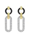 LAGOS 18K GOLD SIGNATURE CAVIAR DIAMOND & BLACK CERAMIC LINK DROP EARRINGS