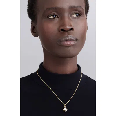 LAGOS LAGOS 18K LUNA FLEUR PEARL & DIAMOND PENDANT NECKLACE