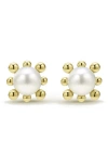 Lagos 18k Yellow Gold Luna Cultured Pearl Fleur Stud Earrings In Gold