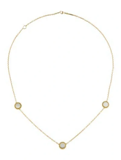 Pre-owned Lagos 18k Mother Of Pearl Three Station Necklace, 18" In Multi