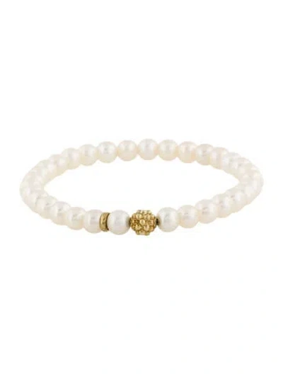 Pre-owned Lagos 18k Pearl Station Bead Bracelet, 6" In Multi