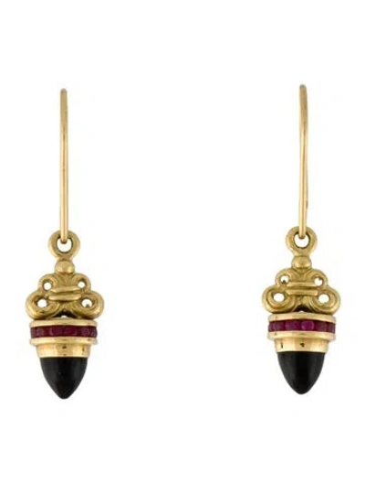 Pre-owned Lagos 18k Ruby & Onyx Drop Earrings In Multicolor