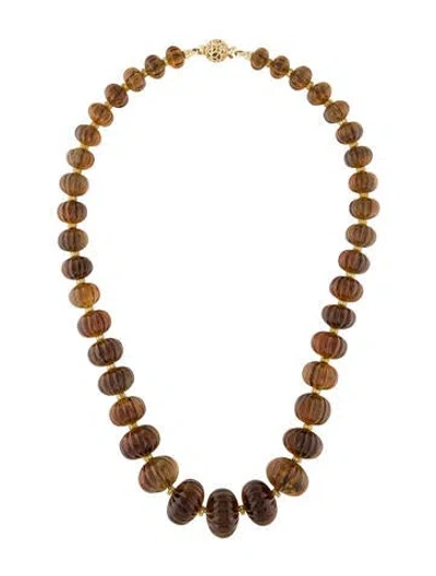 Pre-owned Lagos 18k Smokey Quartz & Diamond  Melon Bead Necklace In Multi