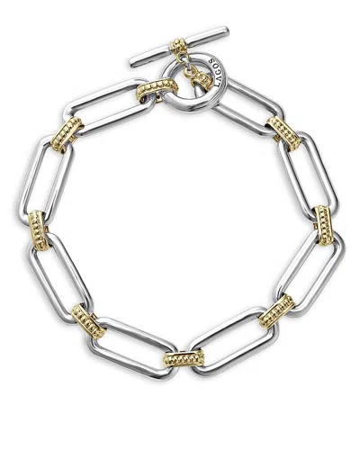 Lagos 18k Yellow & Sterling Silver Signature Caviar Large Link Toggle Bracelet In Silver/gold