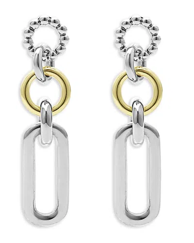 LAGOS 18K YELLOW & STERLING SILVER SIGNATURE CAVIAR LINK DROP EARRINGS