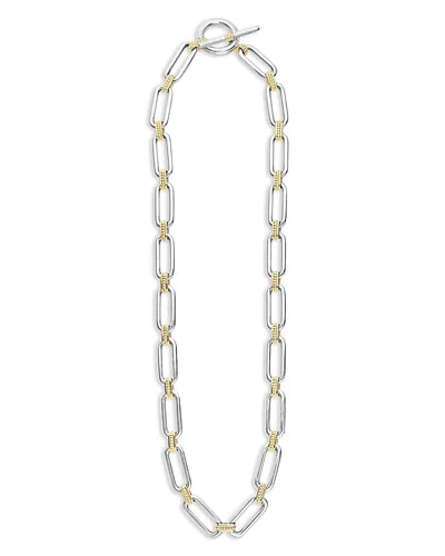 Lagos 18k Yellow & Sterling Silver Signature Caviar Oval Link & Bead Statement Necklace, 24 In Silver/gold