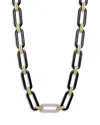 Lagos 18k Yellow & White Gold Signature Caviar Diamond & Black Ceramic Station Link Necklace, 18 In Black/gold