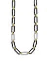 Lagos 18k Yellow & White Gold Signature Caviar Diamond & Black Ceramic Station Link Necklace, 18 In Black/white
