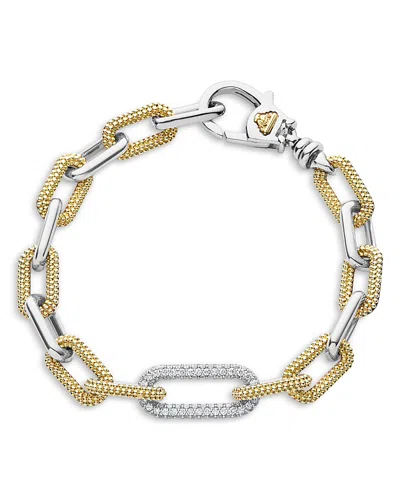 Lagos 18k Yellow Gold & Silver Caviar Lux-clip Diamond Link Bracelet - Exclusive In Silver/gold