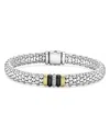Lagos 18k Yellow Gold & Sterling Silver Black Caviar Ceramic & Diamond Bead Link Bracelet In Silver