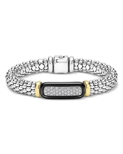 LAGOS 18K YELLOW GOLD & STERLING SILVER BLACK CAVIAR DIAMOND & BLACK CERAMIC CLUSTER BRACELET
