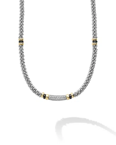 LAGOS 18K YELLOW GOLD & STERLING SILVER BLACK CAVIAR DIAMOND & BLACK CERAMIC COLLAR NECKLACE, 16