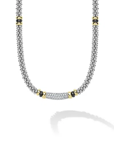 Lagos 18k Yellow Gold & Sterling Silver Black Caviar Diamond & Black Ceramic Collar Necklace, 18