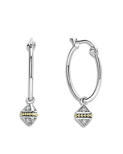 Lagos 18k Yellow Gold & Sterling Silver Caviar Diamond Pyramid Dangle Hoop Earrings